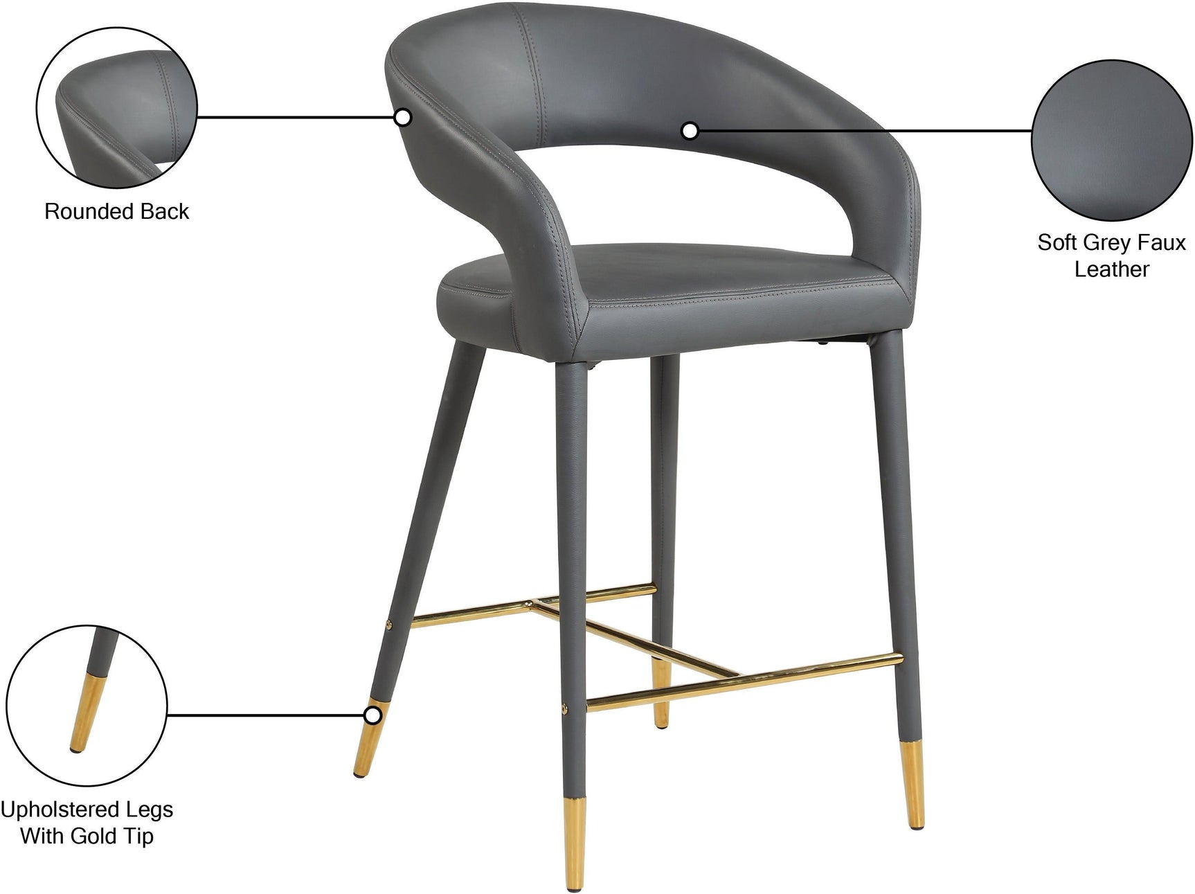 Destiny Grey Faux Leather Stool - Ella Furniture