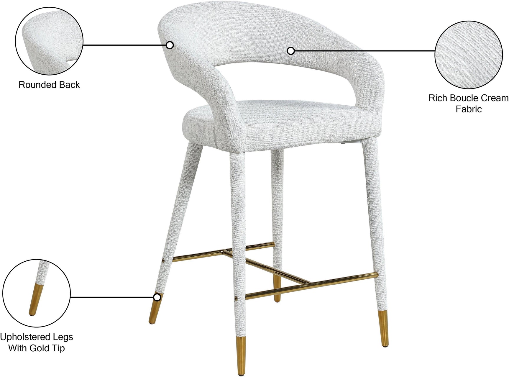 Destiny Cream Boucle Fabric Stool - Ella Furniture