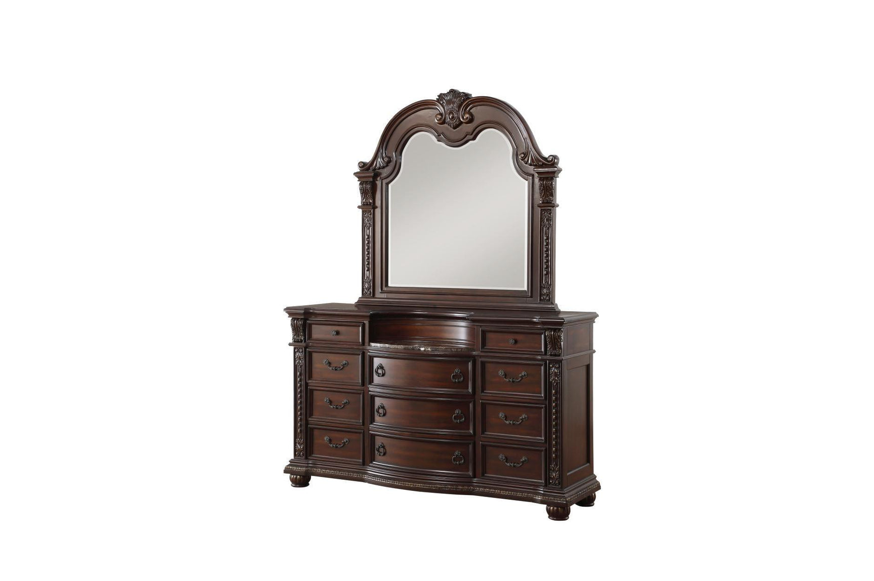 Cavalier Dark Cherry Contemporary Solid Wood Faux Leather Upholstered Tufted Sleigh Bedroom Set - Ella Furniture