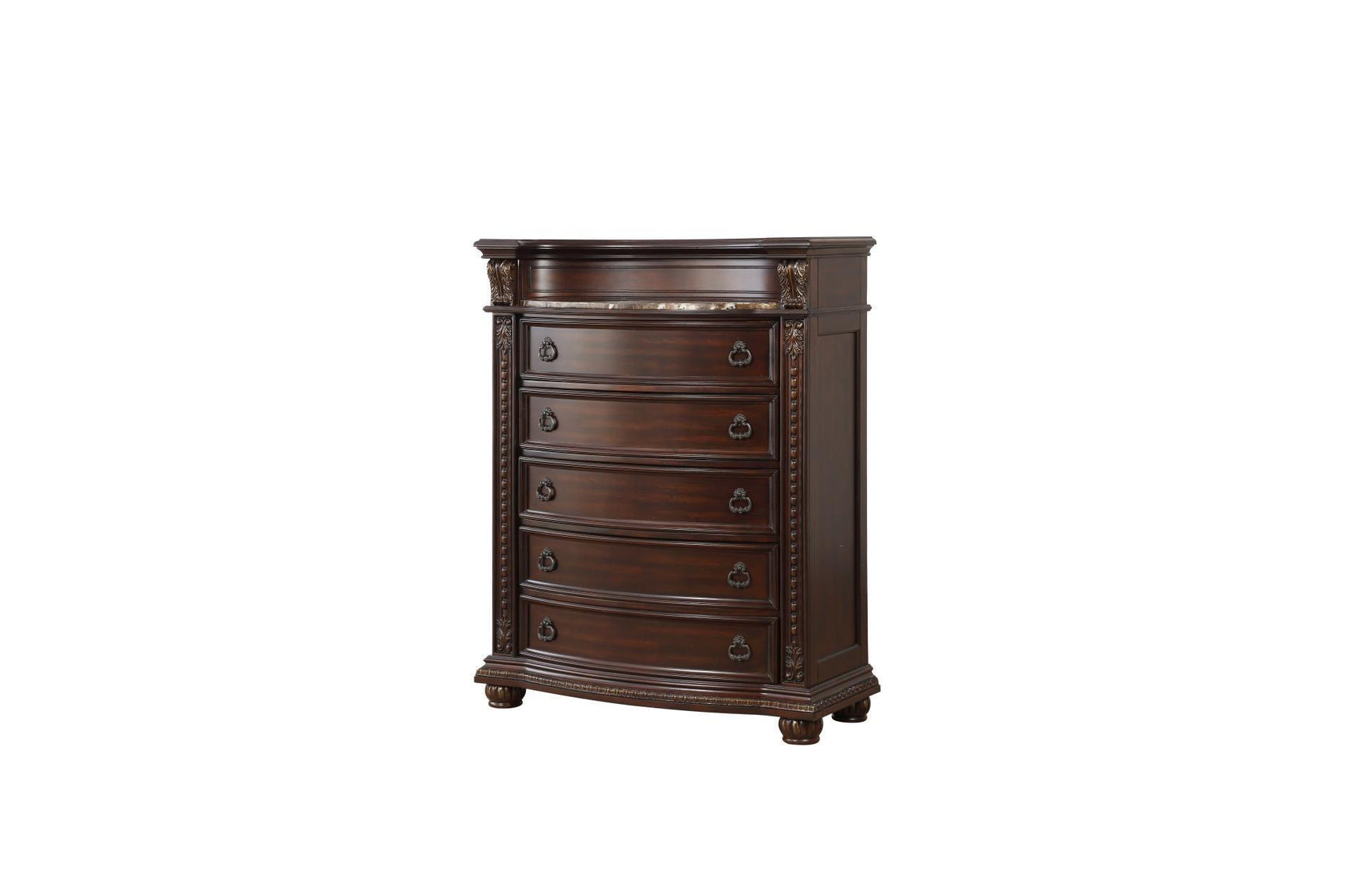 Cavalier Dark Cherry Contemporary Solid Wood Faux Leather Upholstered Tufted Sleigh Bedroom Set - Ella Furniture