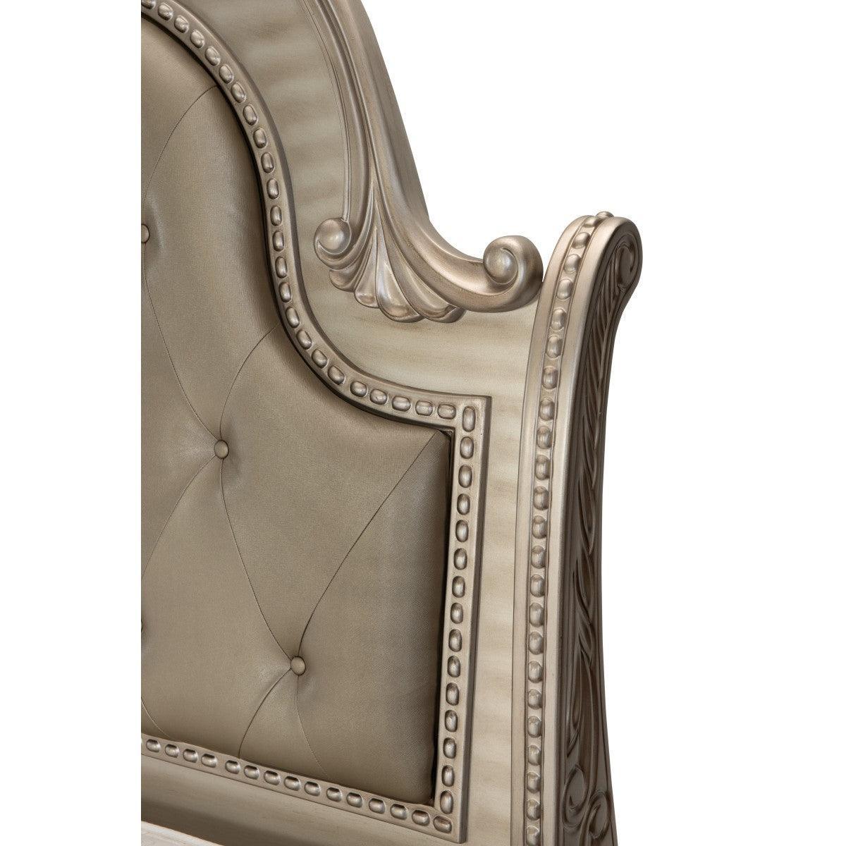 Cavalier Silver Wood And Engineered Wood Faux Leather Upholstered Tufted King Sleigh Bed - Ella Furniture