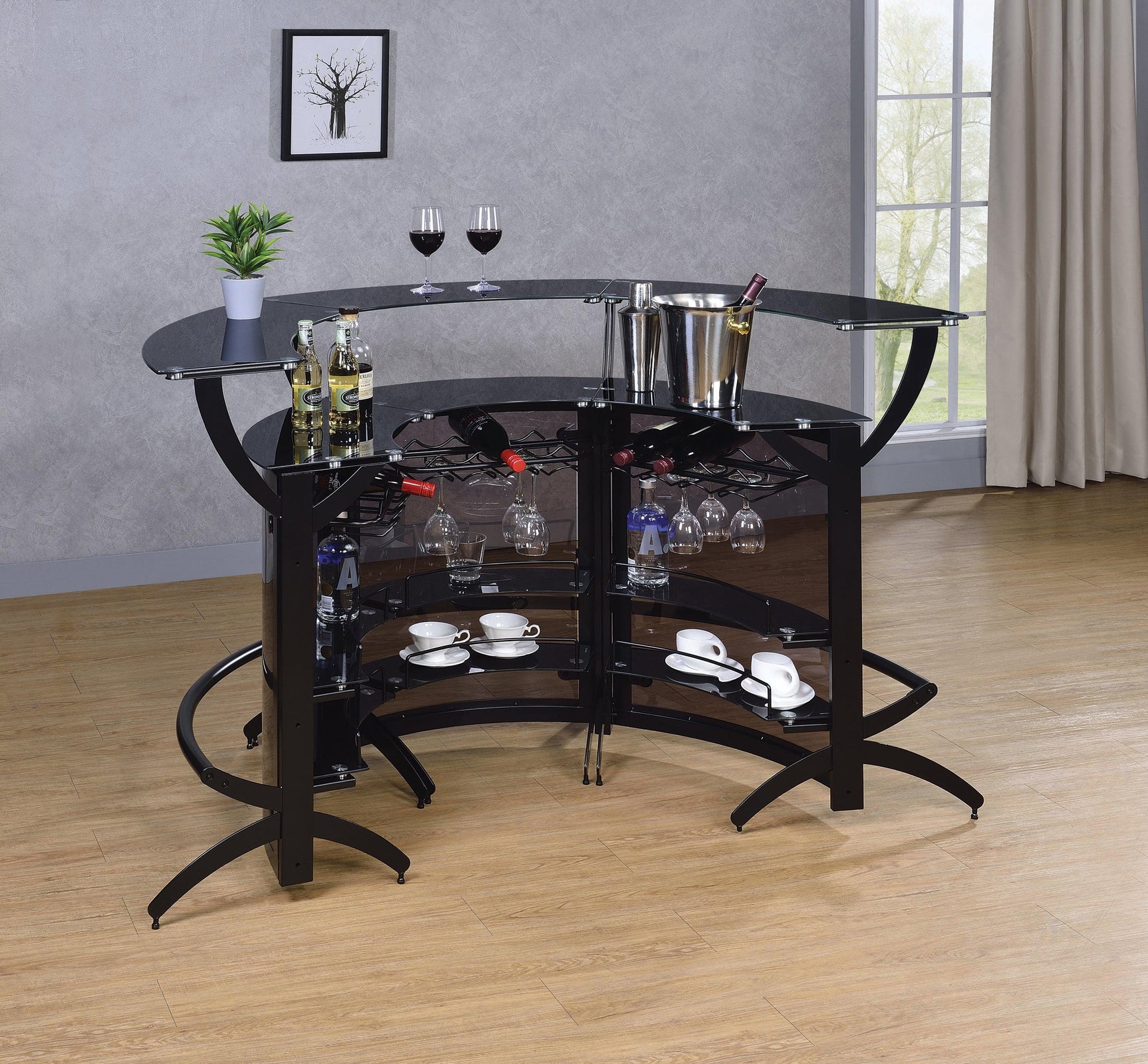 Dallas 3-Bottle Wine Rack Bar Unit Smoked And Black - Ella Furniture