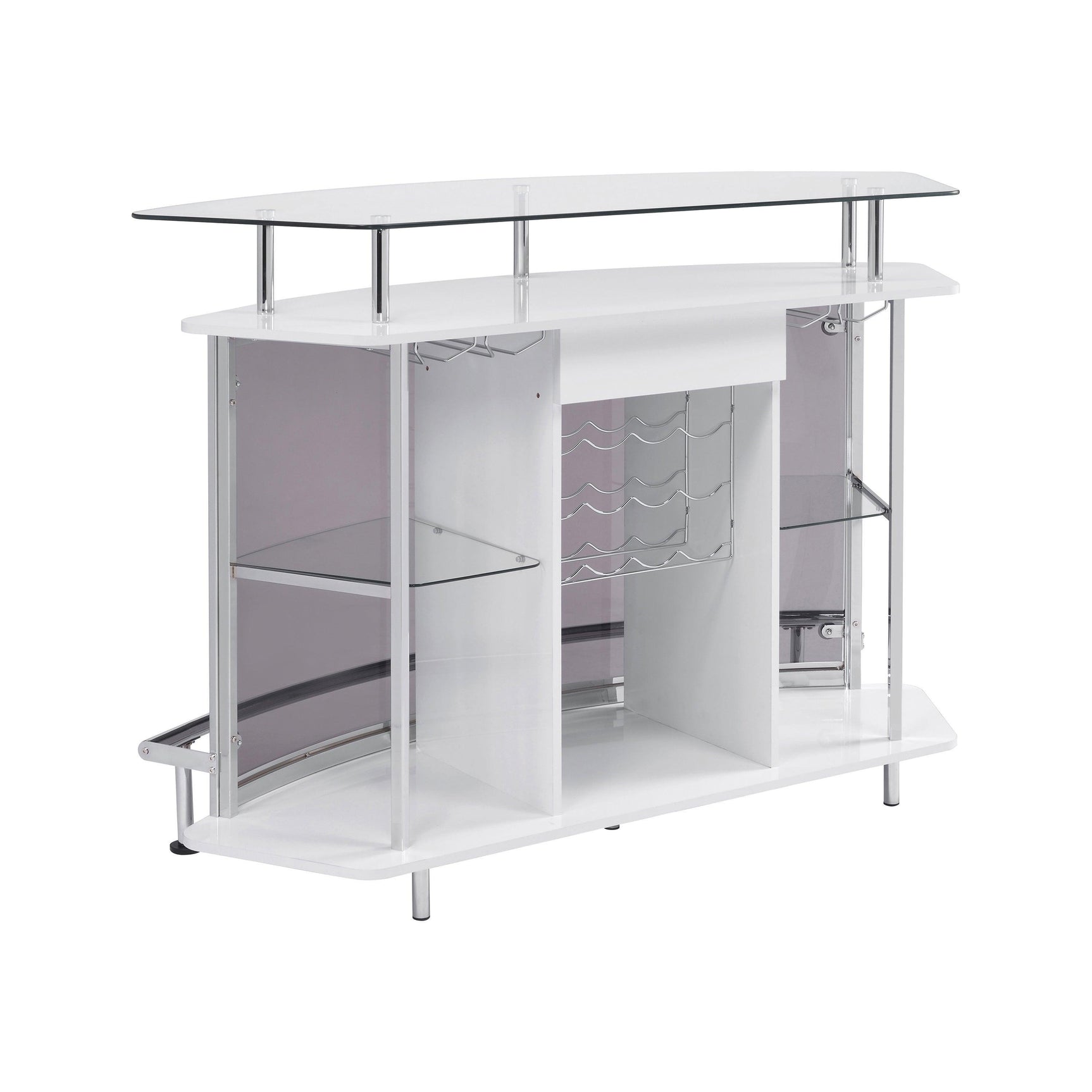 Gideon Crescent Shaped Glass Top Bar Unit With Drawer - Ella Furniture