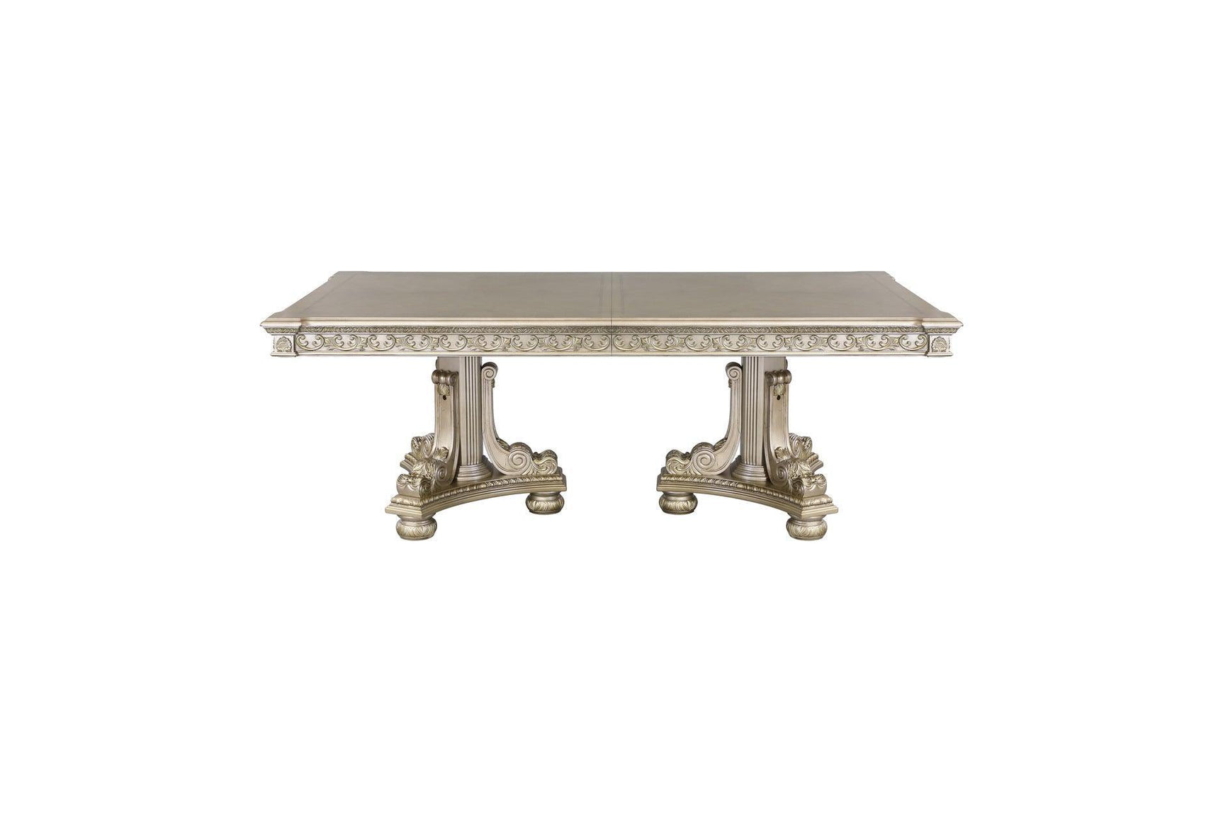 Catalonia Platinum Gold Finish Modern Solid Wood Faux Leather Seat Rectangular Dining Room Set - Ella Furniture
