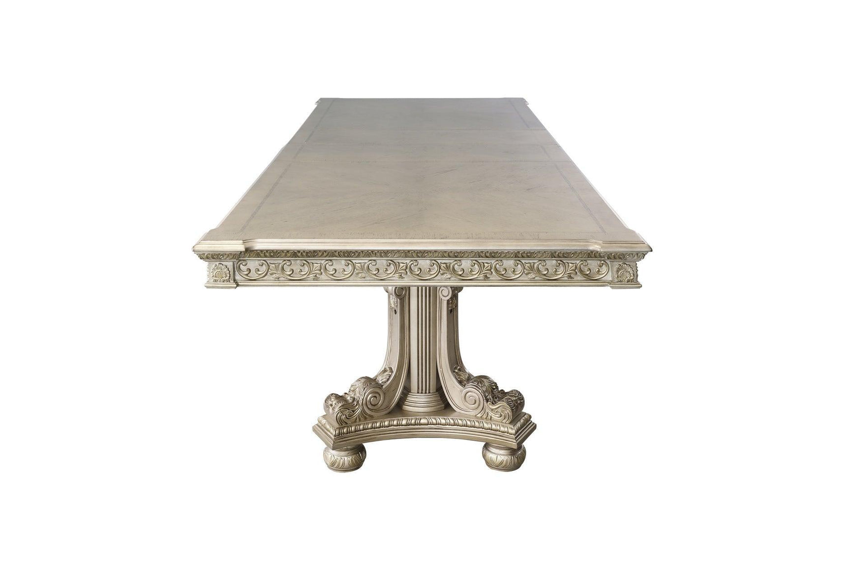 Catalonia Platinum Gold Finish Modern Solid Wood Faux Leather Seat Rectangular Dining Room Set - Ella Furniture