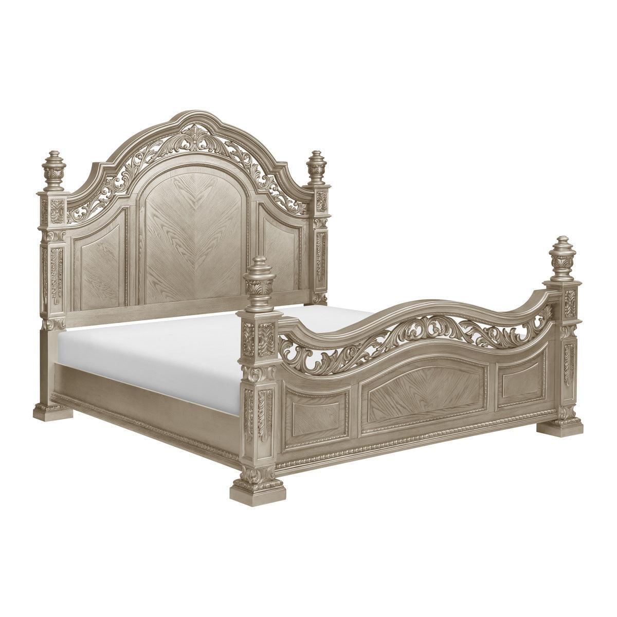 Catalonia Platinum Gold Modern Traditional Cherry Veneer Wood And Engineered Wood King Poster Bed - Ella Furniture