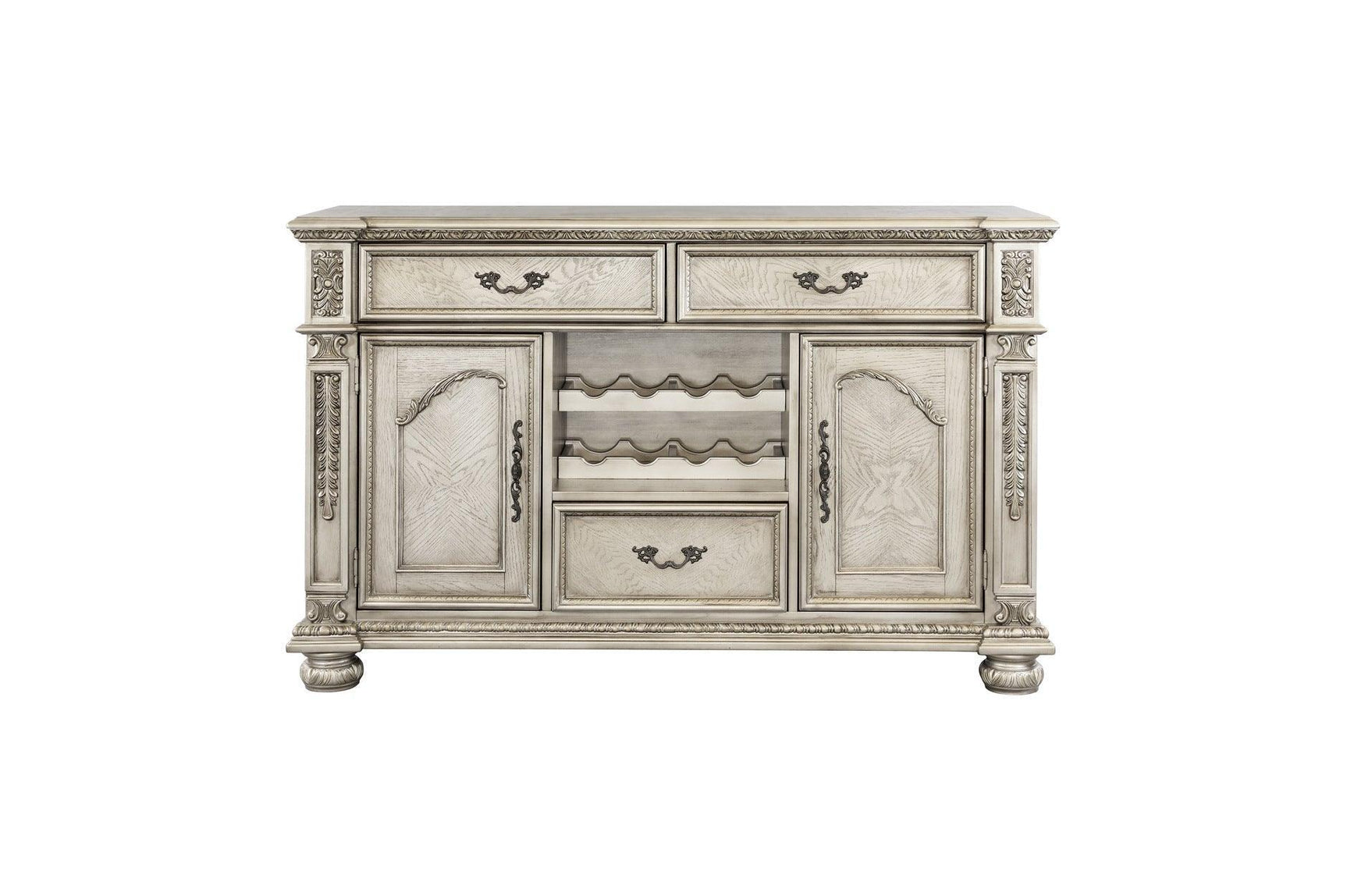 Catalonia Platinum Gold Finish Modern Solid Wood Faux Leather Seat Rectangular Dining Room Set - Ella Furniture