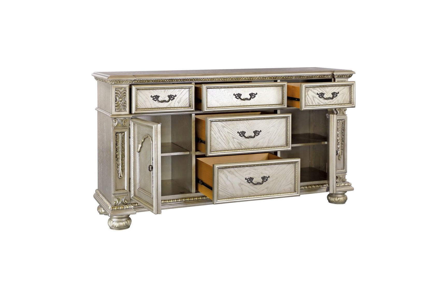 Catalonia Platinum Gold Finish Modern Solid Wood Faux Leather Seat Rectangular Dining Room Set - Ella Furniture