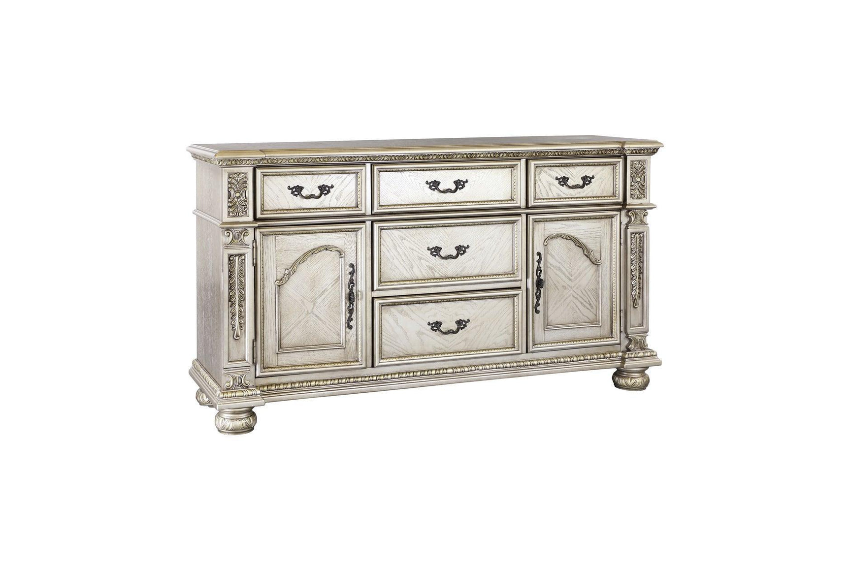 Catalonia Platinum Gold Finish Modern Solid Wood Faux Leather Seat Rectangular Dining Room Set - Ella Furniture