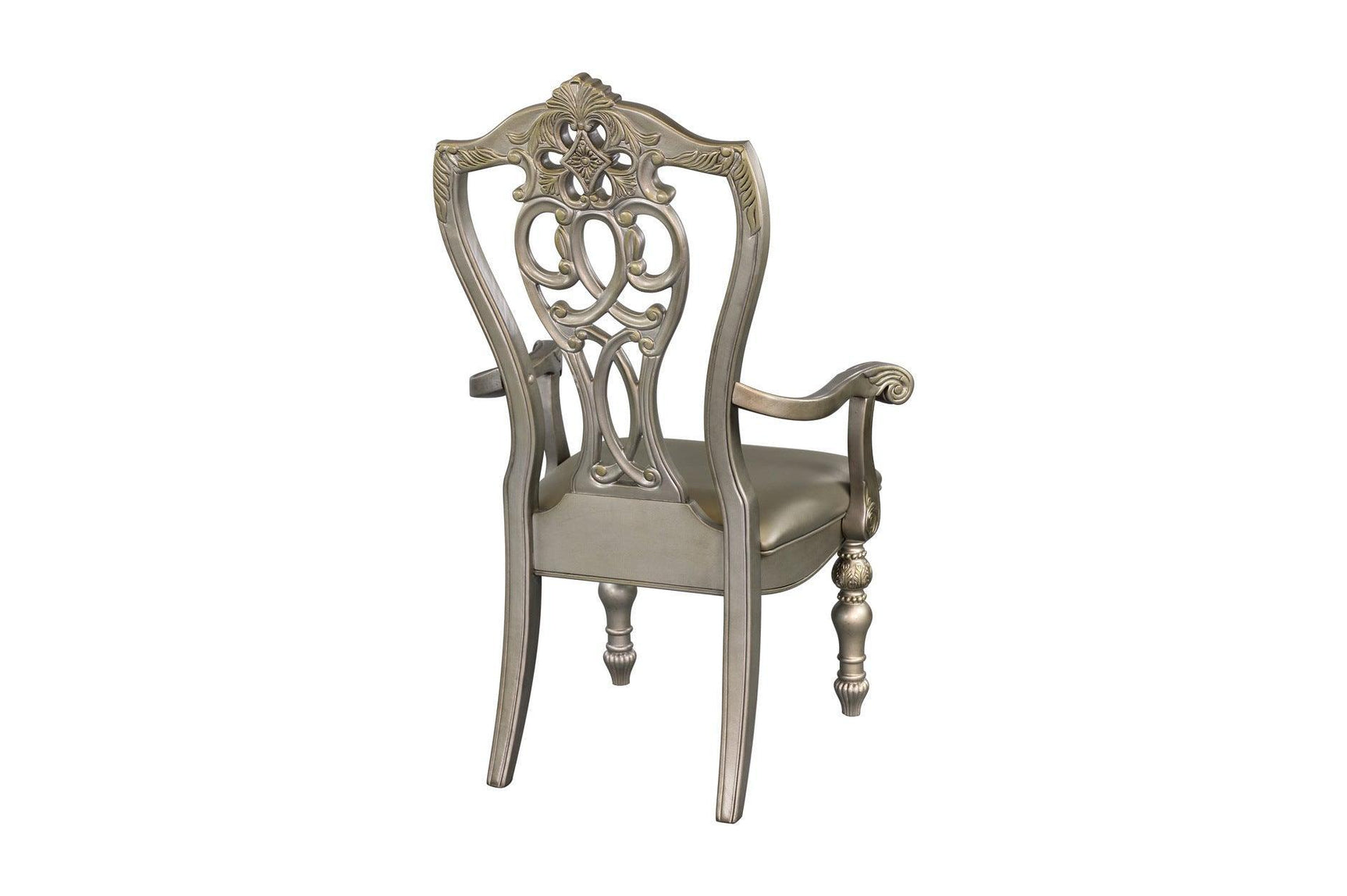Catalonia Platinum Gold Finish Modern Solid Wood Faux Leather Seat Rectangular Dining Room Set - Ella Furniture