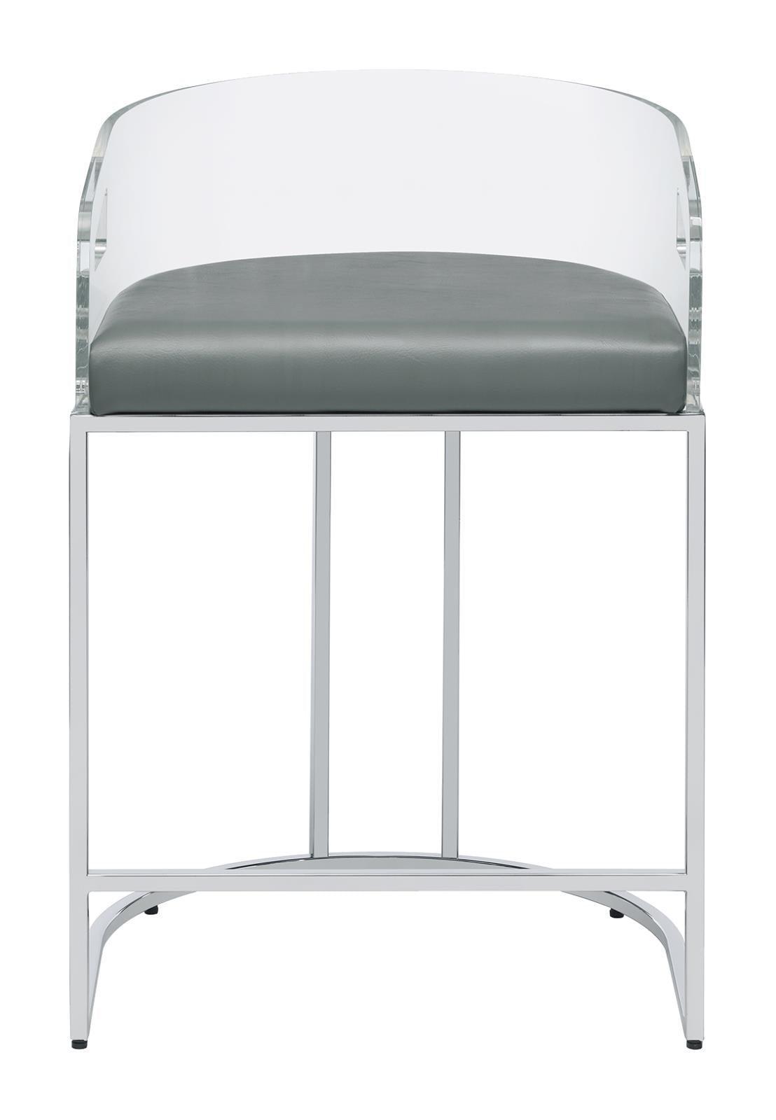 Thermosolis Acrylic Back Counter Height Stools Grey And Chrome (Set Of 2) - Ella Furniture