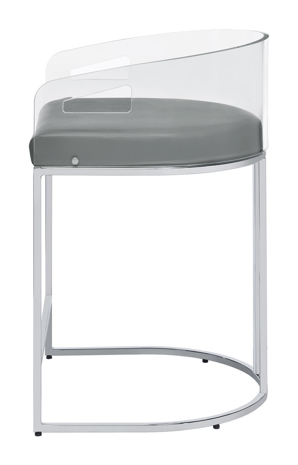 Thermosolis Acrylic Back Counter Height Stools Grey And Chrome (Set Of 2) - Ella Furniture