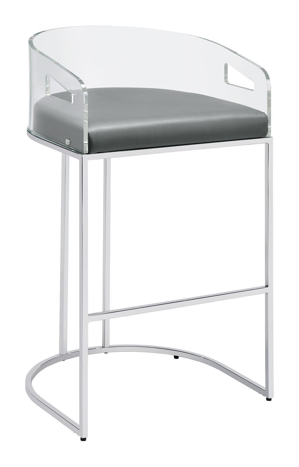 Thermosolis Acrylic Back Bar Stools Grey And Chrome (Set Of 2) - Ella Furniture