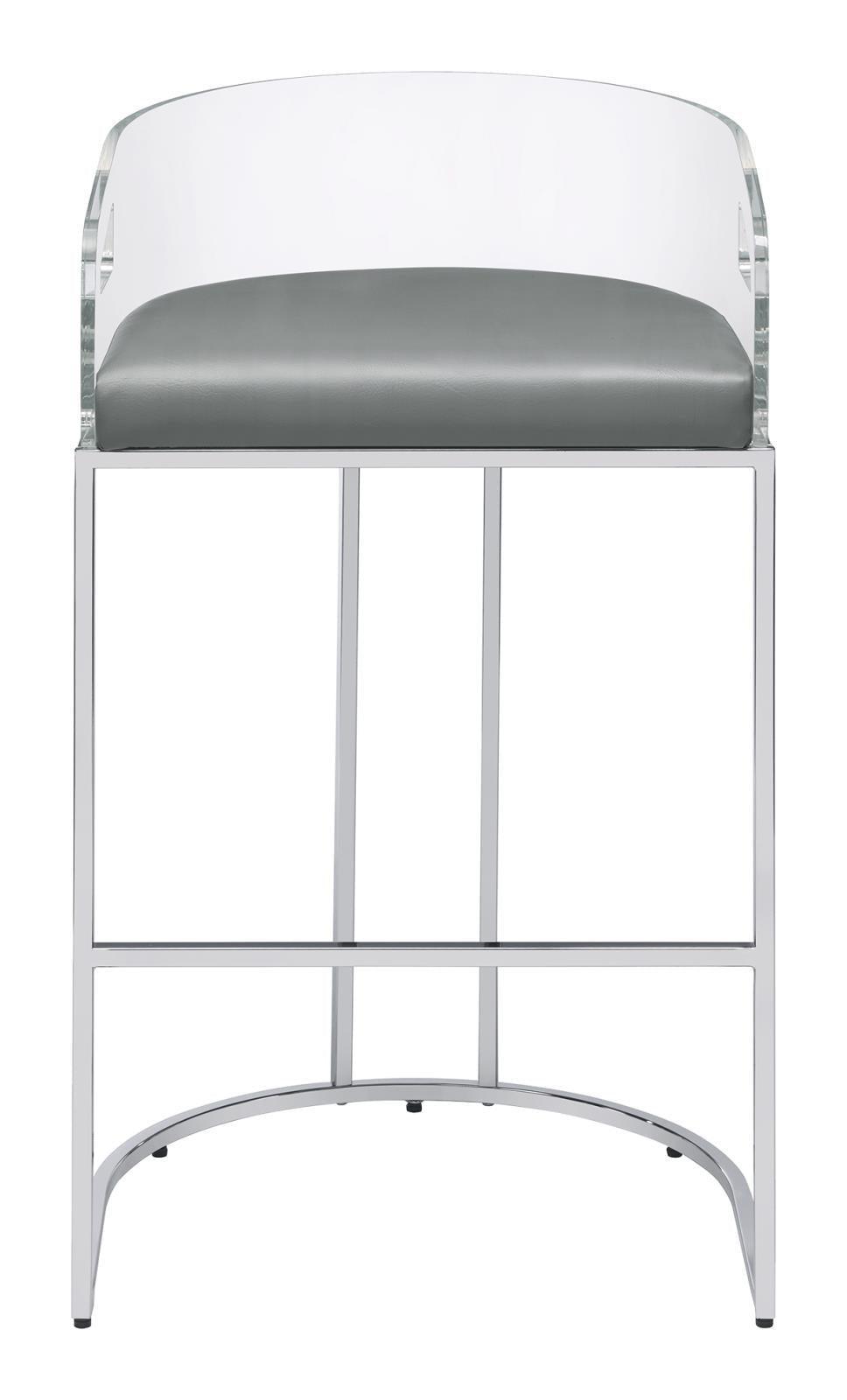 Thermosolis Acrylic Back Bar Stools Grey And Chrome (Set Of 2) - Ella Furniture
