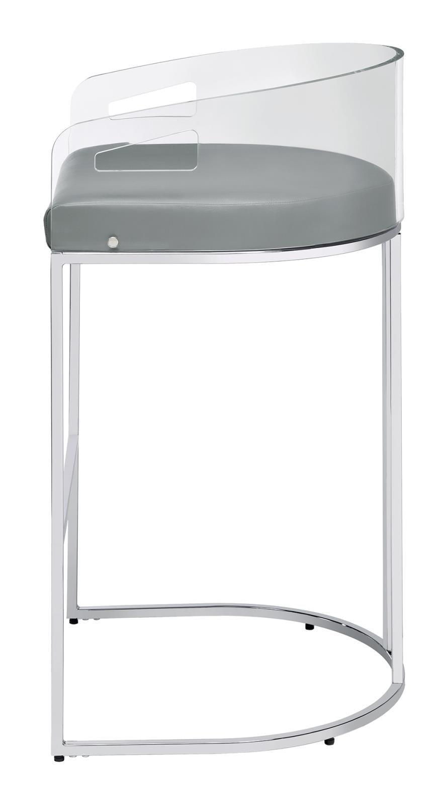 Thermosolis Acrylic Back Bar Stools Grey And Chrome (Set Of 2) - Ella Furniture