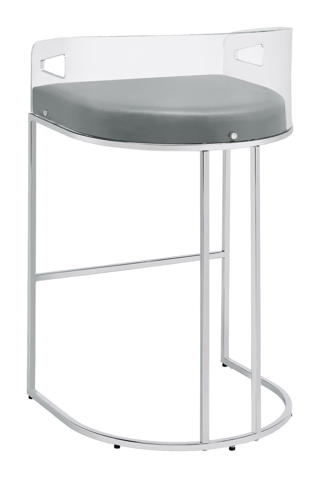 Thermosolis Acrylic Back Bar Stools Grey And Chrome (Set Of 2) - Ella Furniture