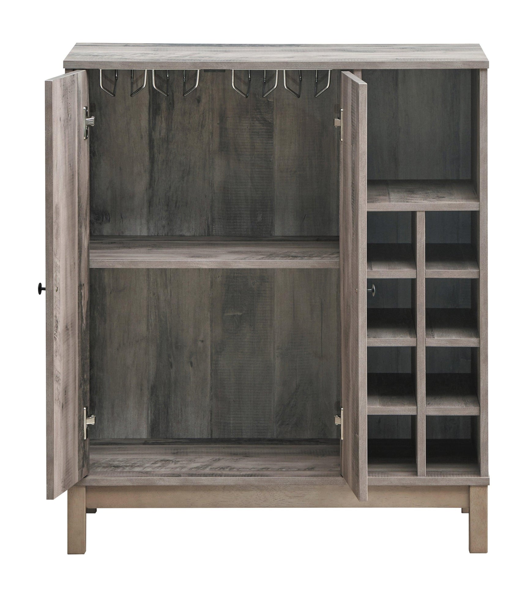 Cheyenne 2-Door Wine Cabinet With Stemware Rack Weathered Acacia - Ella Furniture