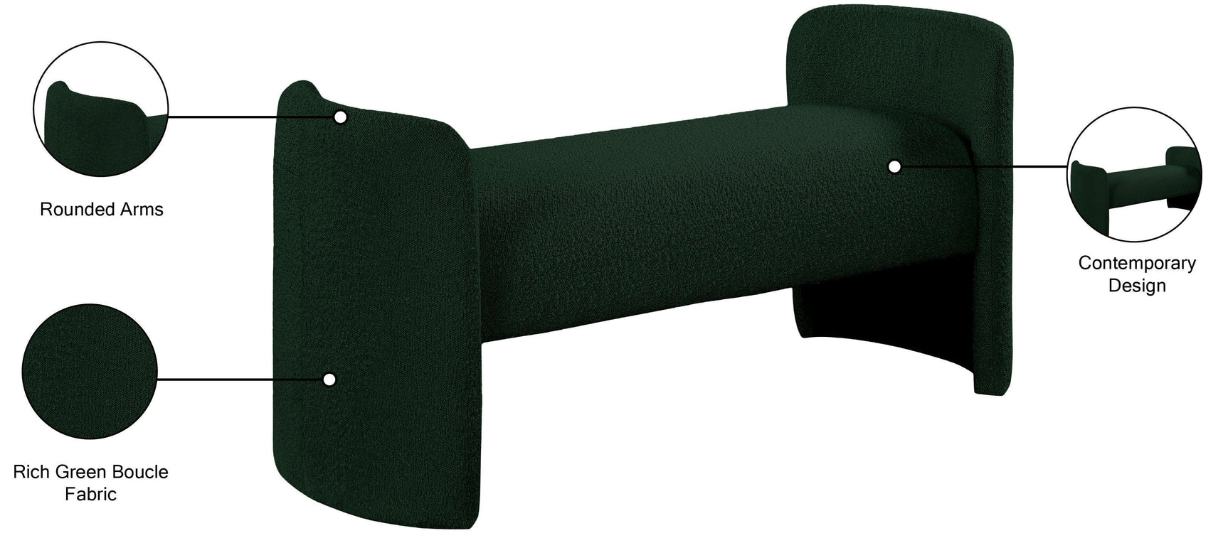 Peyton Green Boucle Fabric Bench - Ella Furniture