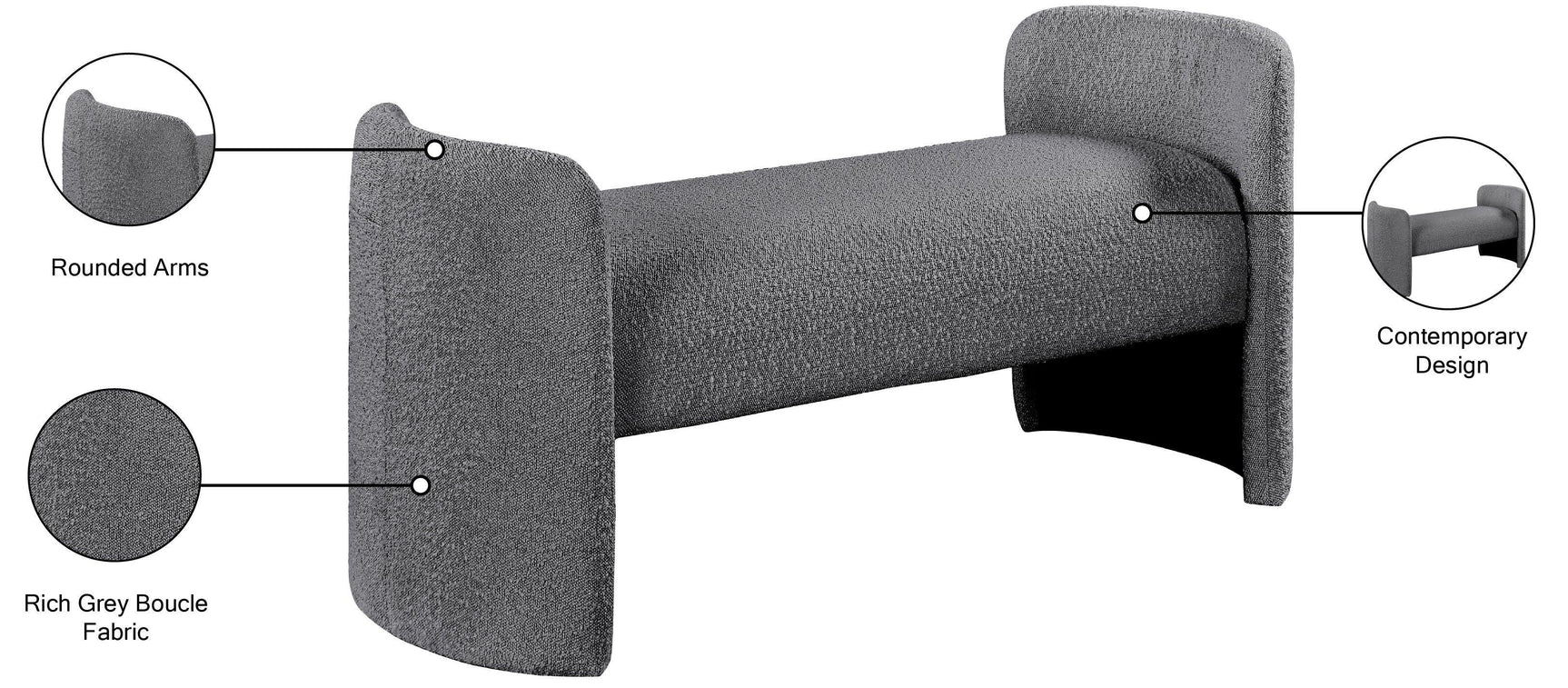Peyton Grey Boucle Fabric Bench - Ella Furniture