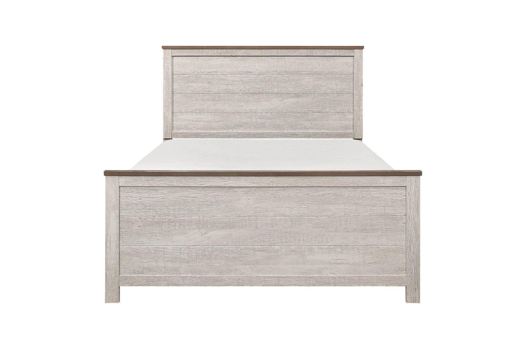 Nashville Two-tone Antique White/Brown Melamine Transitional Rustic Faux Wood Panel Bedroom Set - Ella Furniture