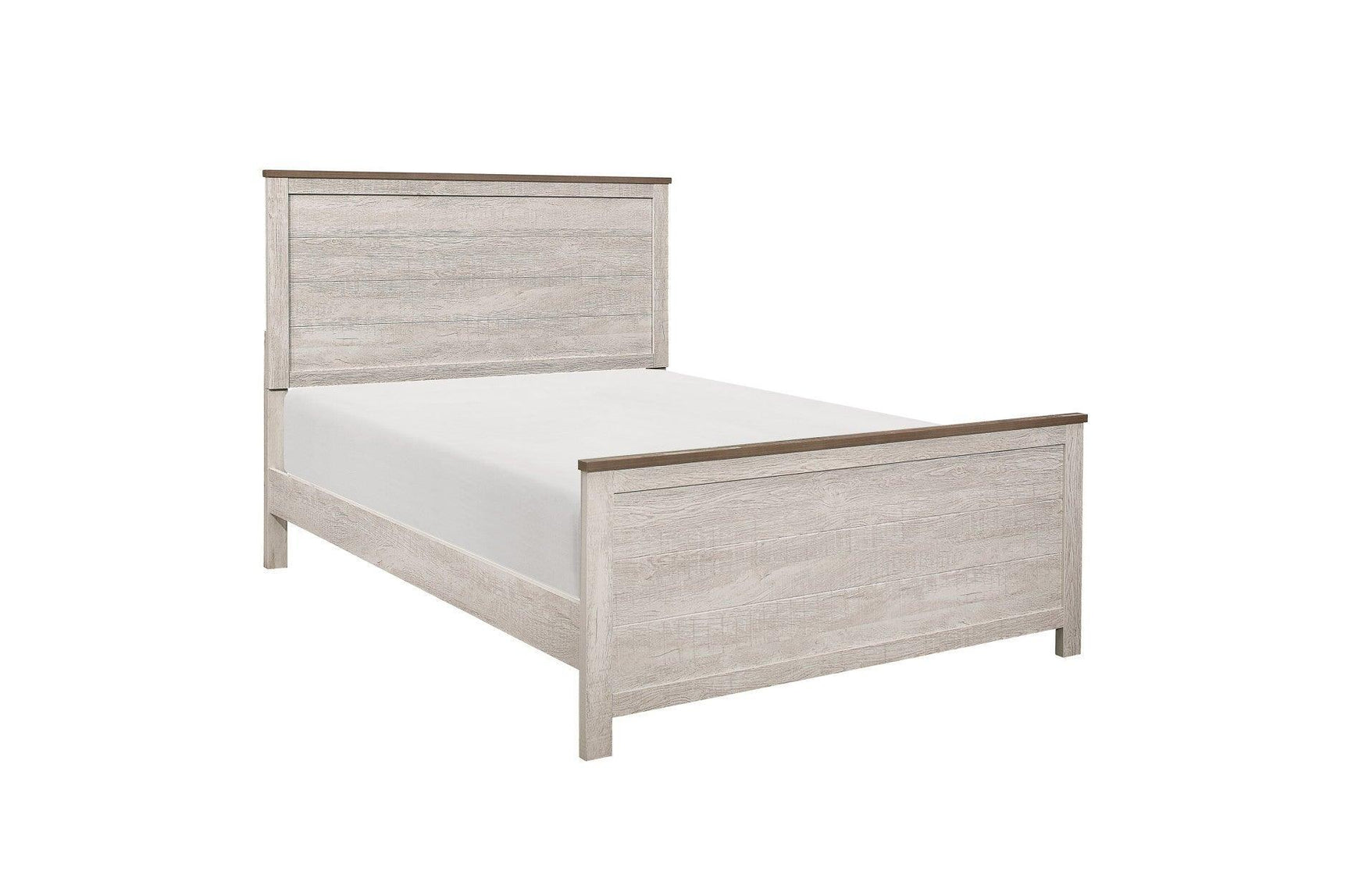 Nashville Two-tone Antique White/Brown Melamine Transitional Rustic Faux Wood Panel Bedroom Set - Ella Furniture