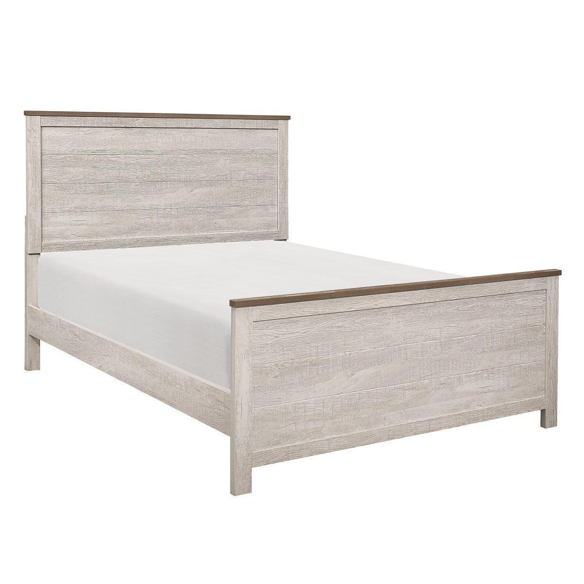 Nashville Antique White And Brown Premium Melamine Board, Engineered Wood Youth Full Panel Bed - Ella Furniture