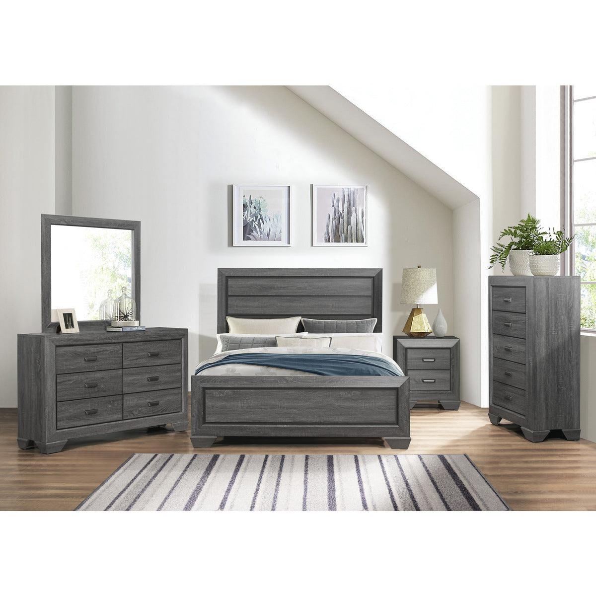 Beechnut Gray Contemporary Sleek Faux Wood Veneer, Wood, Engineered Wood Youth Queen Panel Bed - Ella Furniture