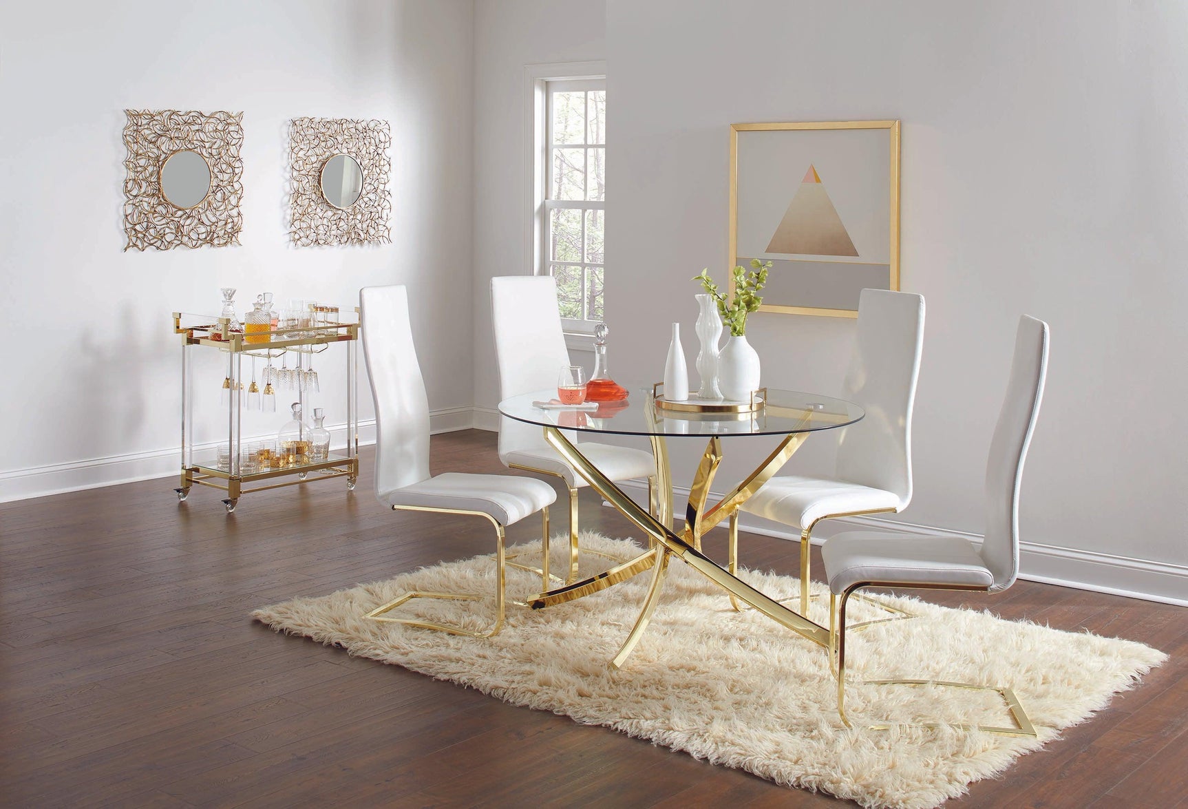 Beckham Round Dining Table Brass And Clear - Ella Furniture