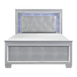 Allura Silver Contemporary Wood And Engineered Wood Faux Leather Upholstered Tufted King LED Bed - Ella Furniture