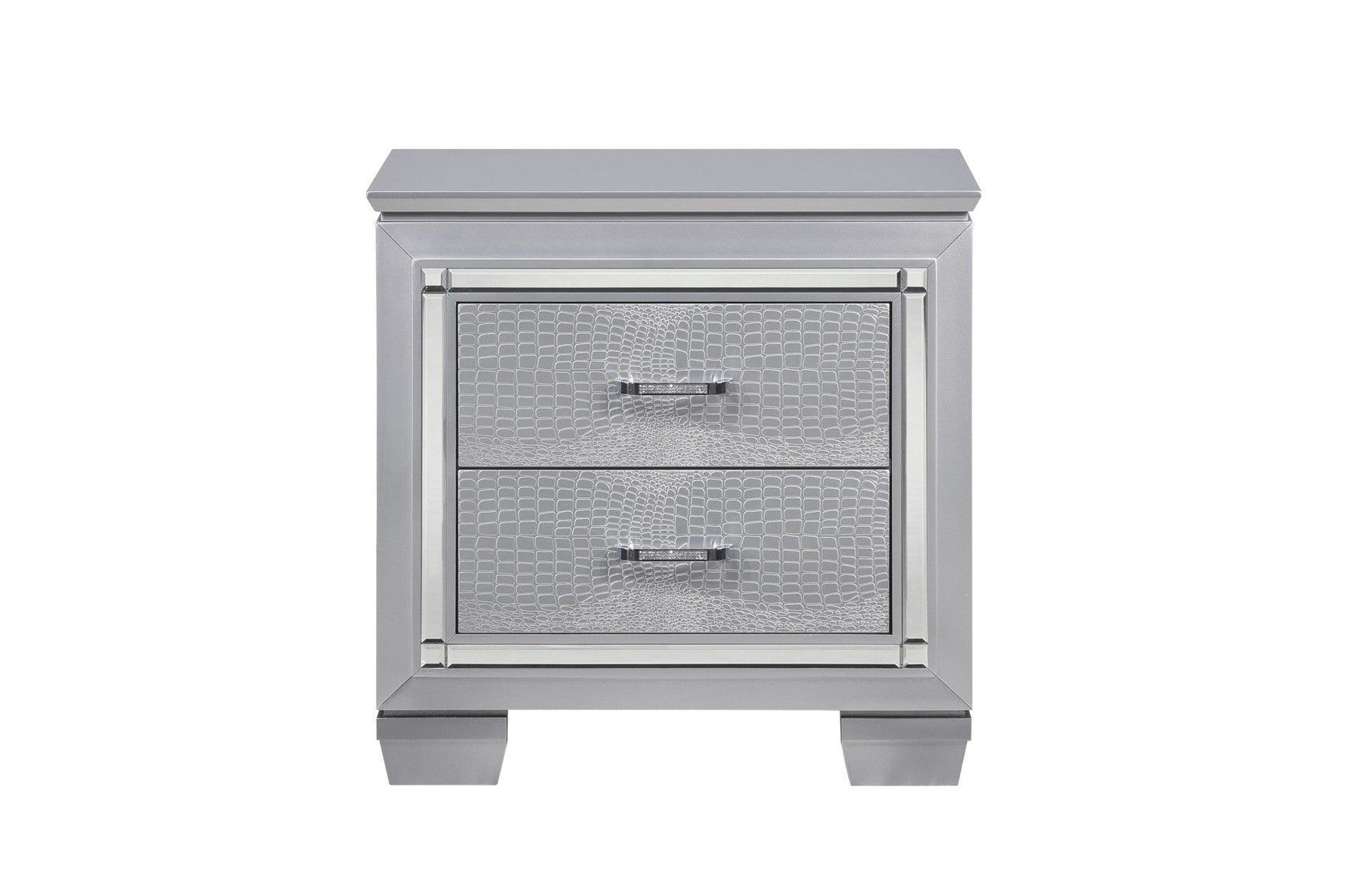 Allura Silver Contemporary Solid Wood Faux Leather Upholstered Tufted LED Panel Bedroom Set - Ella Furniture