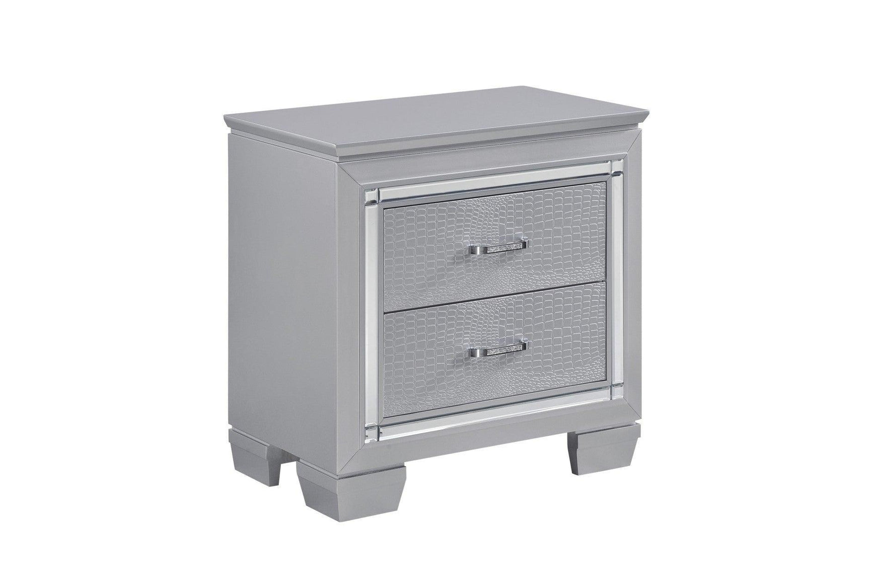 Allura Silver Contemporary Solid Wood Faux Leather Upholstered Tufted LED Panel Bedroom Set - Ella Furniture