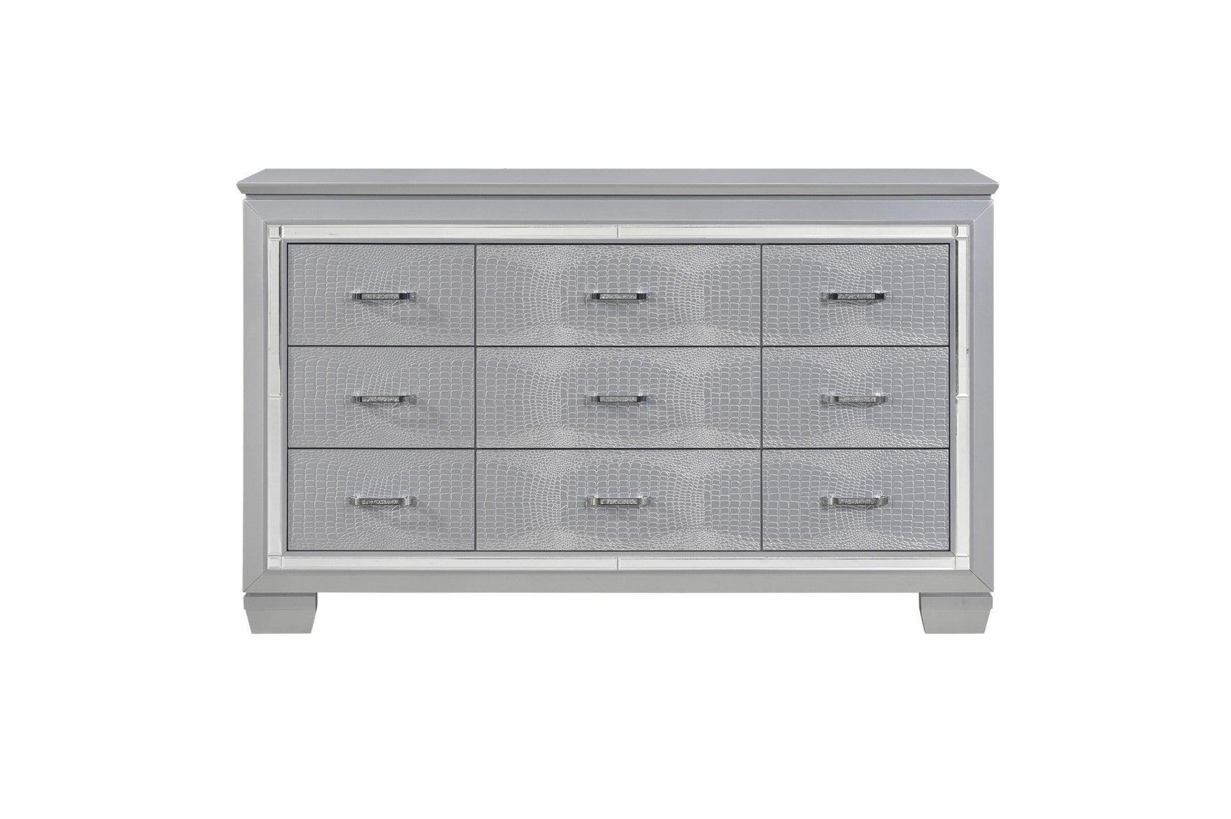 Allura Silver Contemporary Solid Wood Faux Leather Upholstered Tufted LED Panel Bedroom Set - Ella Furniture