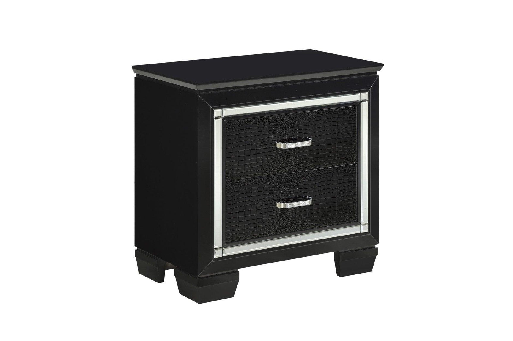 Allura Black Glamour Contemporary Solid Wood Faux Leather Upholstered Tufted LED Panel Bedroom Set - Ella Furniture