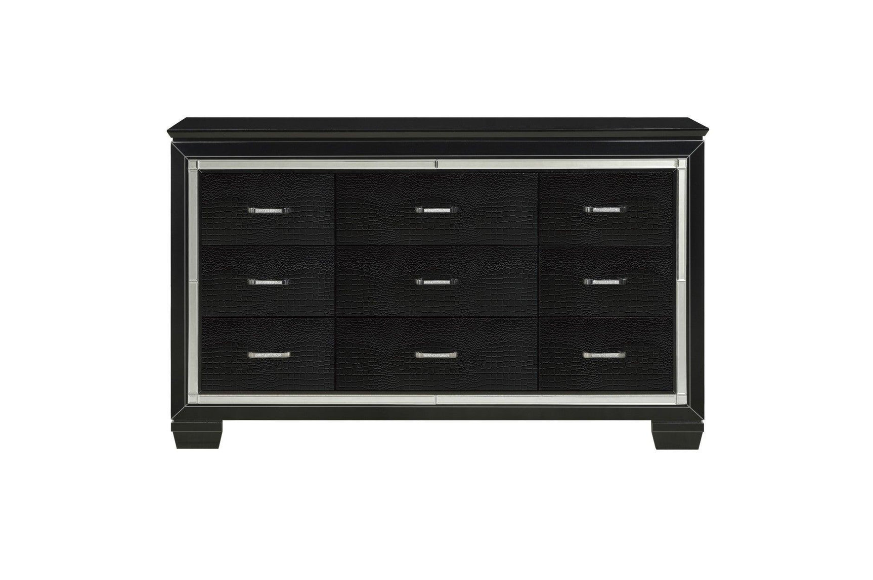 Allura Black Glamour Contemporary Solid Wood Faux Leather Upholstered Tufted LED Panel Bedroom Set - Ella Furniture