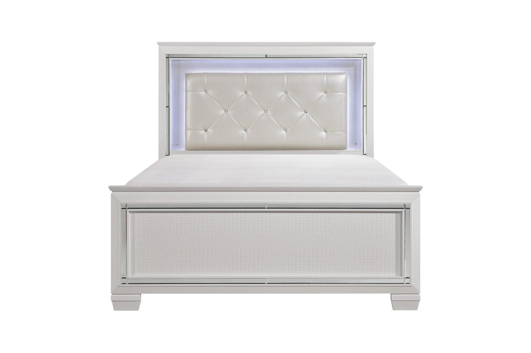 Allura White Modern Contemporary Solid Wood Faux Leather Upholstered Tufted LED Panel Bedroom Set - Ella Furniture