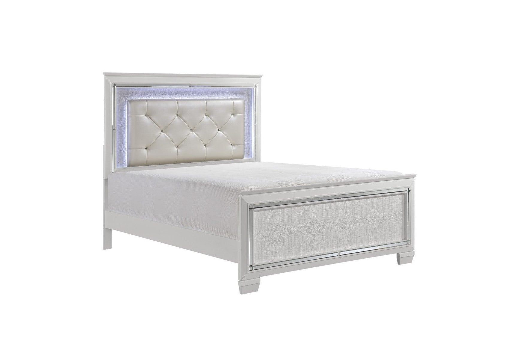 Allura White Modern Contemporary Solid Wood Faux Leather Upholstered Tufted LED Panel Bedroom Set - Ella Furniture