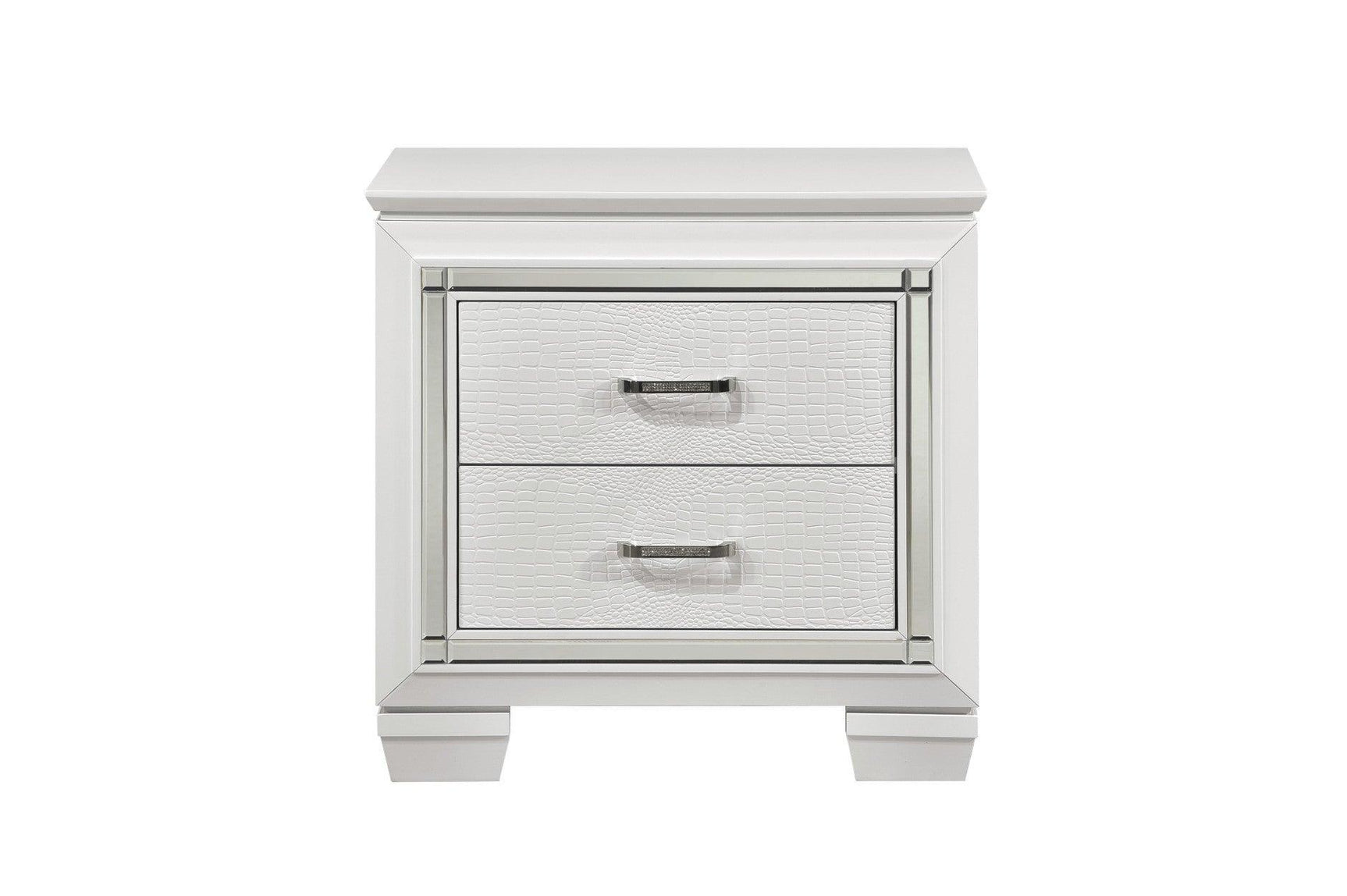 Allura White Modern Contemporary Solid Wood Faux Leather Upholstered Tufted LED Panel Bedroom Set - Ella Furniture