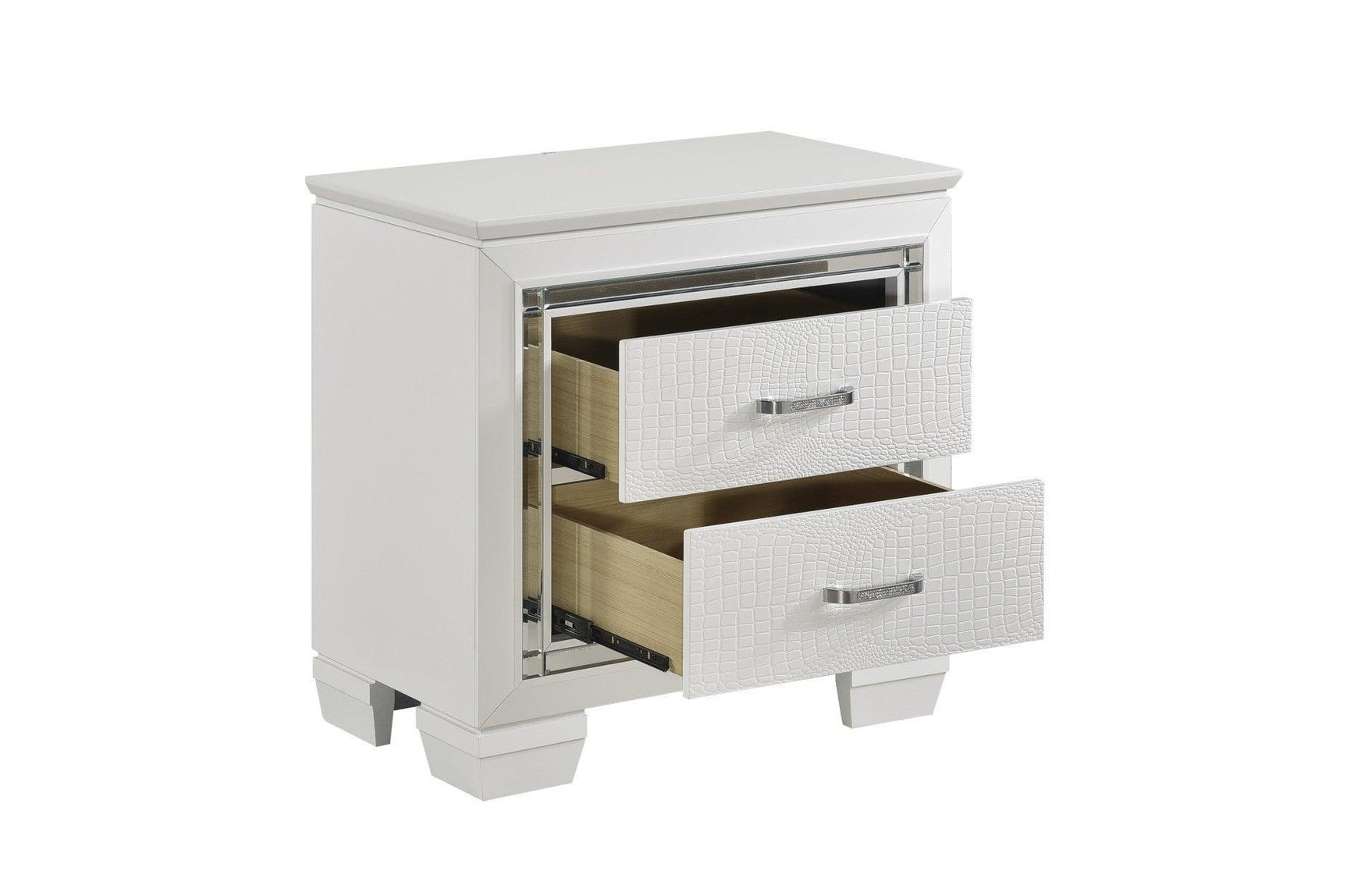 Allura White Modern Contemporary Solid Wood Faux Leather Upholstered Tufted LED Panel Bedroom Set - Ella Furniture
