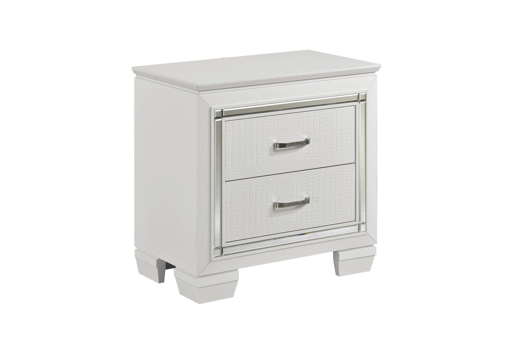 Allura White Modern Contemporary Solid Wood Faux Leather Upholstered Tufted LED Panel Bedroom Set - Ella Furniture