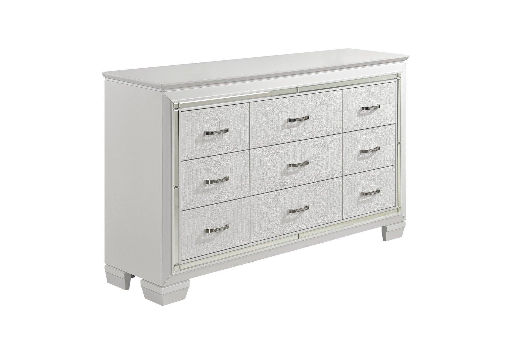 Allura White Modern Contemporary Solid Wood Faux Leather Upholstered Tufted LED Panel Bedroom Set - Ella Furniture
