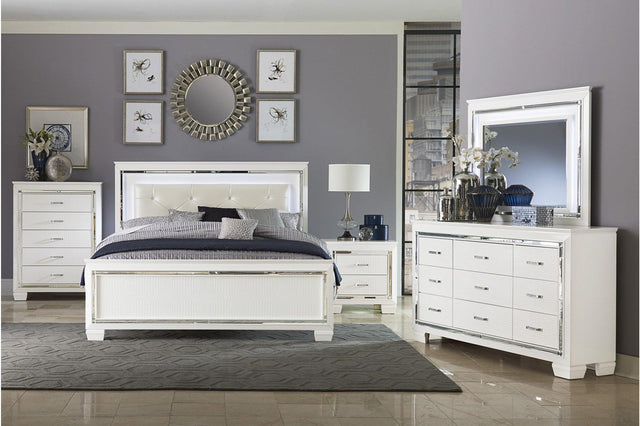 Allura White Modern Contemporary Solid Wood Faux Leather Upholstered Tufted LED Panel Bedroom Set - Ella Furniture