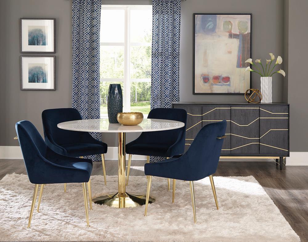 Kella Natural Marble And Gold Circular Dining Room Set - Ella Furniture