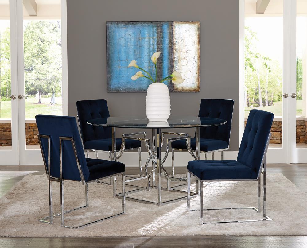 Cisco Upholstered Dining Chairs Ink Blue And Chrome (Set Of 2) - Ella Furniture