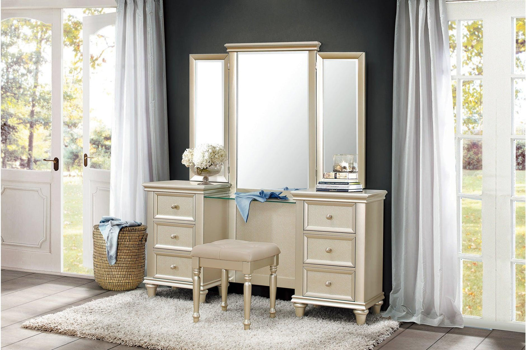 Celandine Pearl Embossed Traditional Engineered Wood Faux Leather Upholstered Tufted Youth Bedroom Set - Ella Furniture