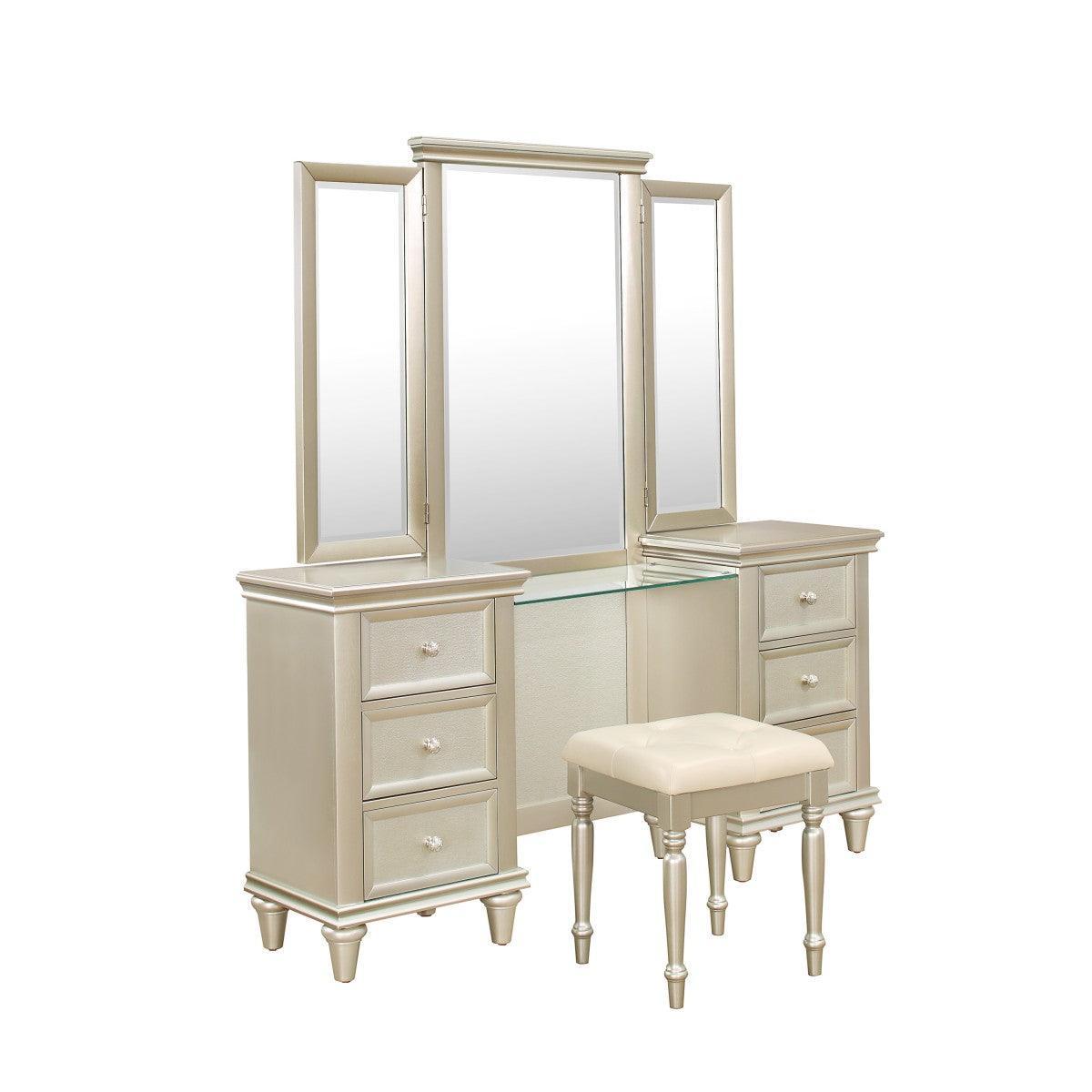 Celandine Silver Modern Traditional Wood And Engineered Wood Vanity Dresser With Mirror - Ella Furniture