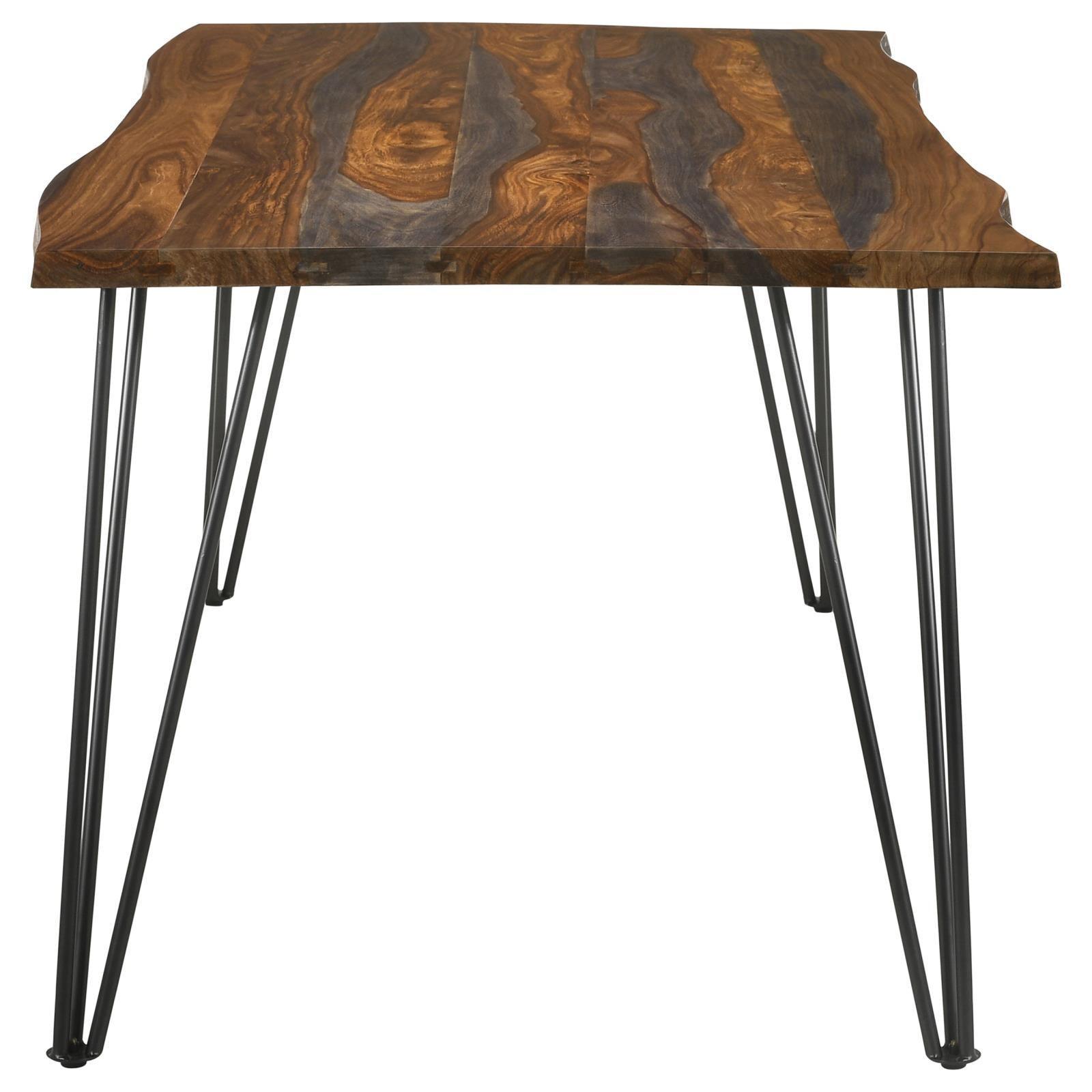 Neve Live-edge Dining Table With Hairpin Legs Sheesham Grey And Gunmetal - Ella Furniture