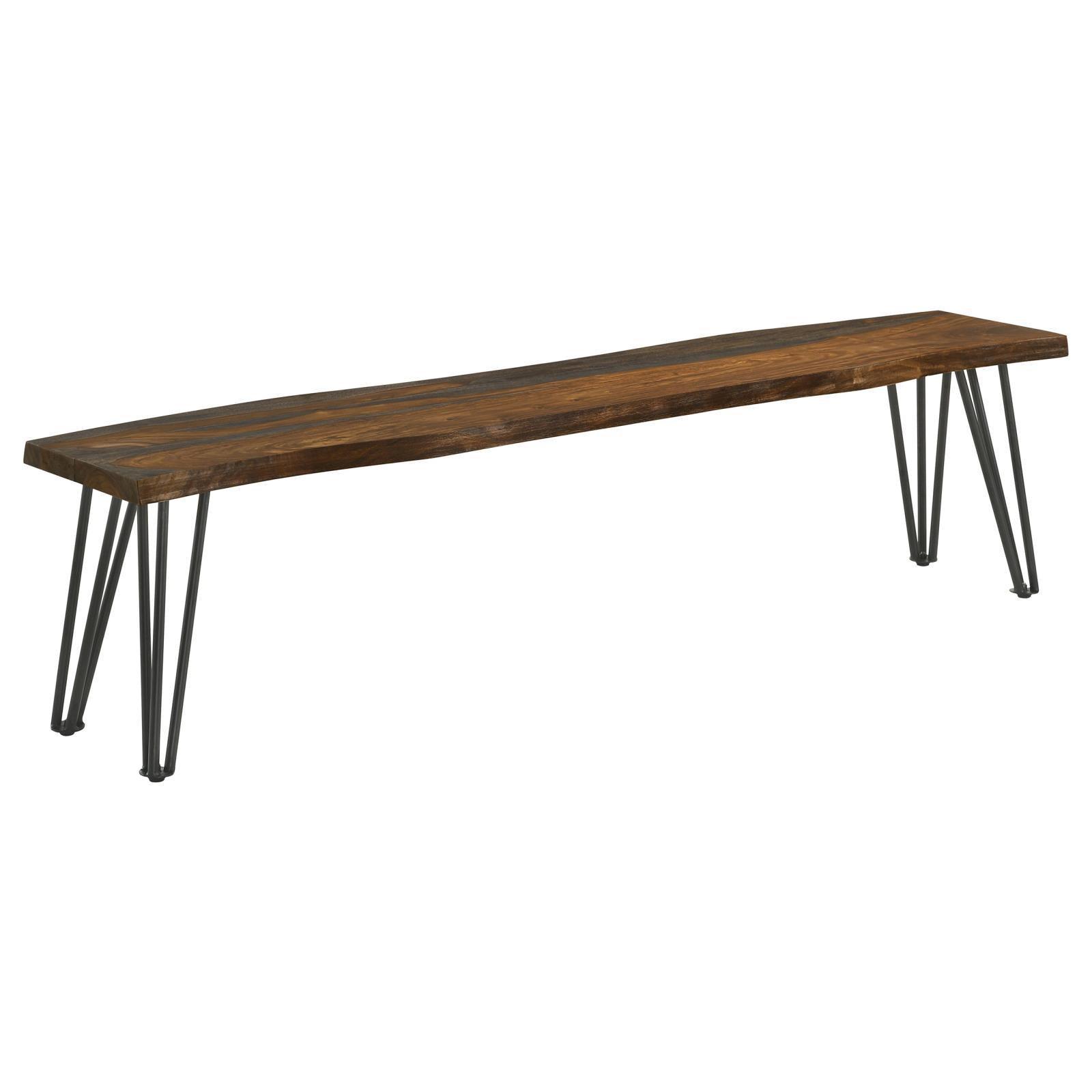 Neve Live-edge Dining Bench With Hairpin Legs Sheesham Grey And Gunmetal - Ella Furniture