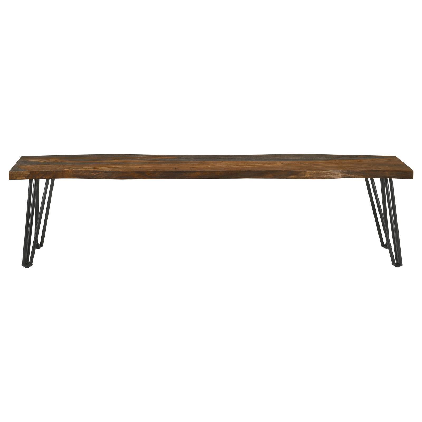 Neve Live-edge Dining Bench With Hairpin Legs Sheesham Grey And Gunmetal - Ella Furniture