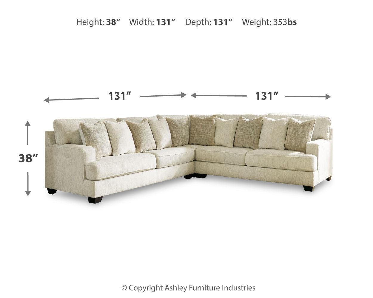 Rawcliffe Parchment Chenille 3-Piece Sectional - Ella Furniture