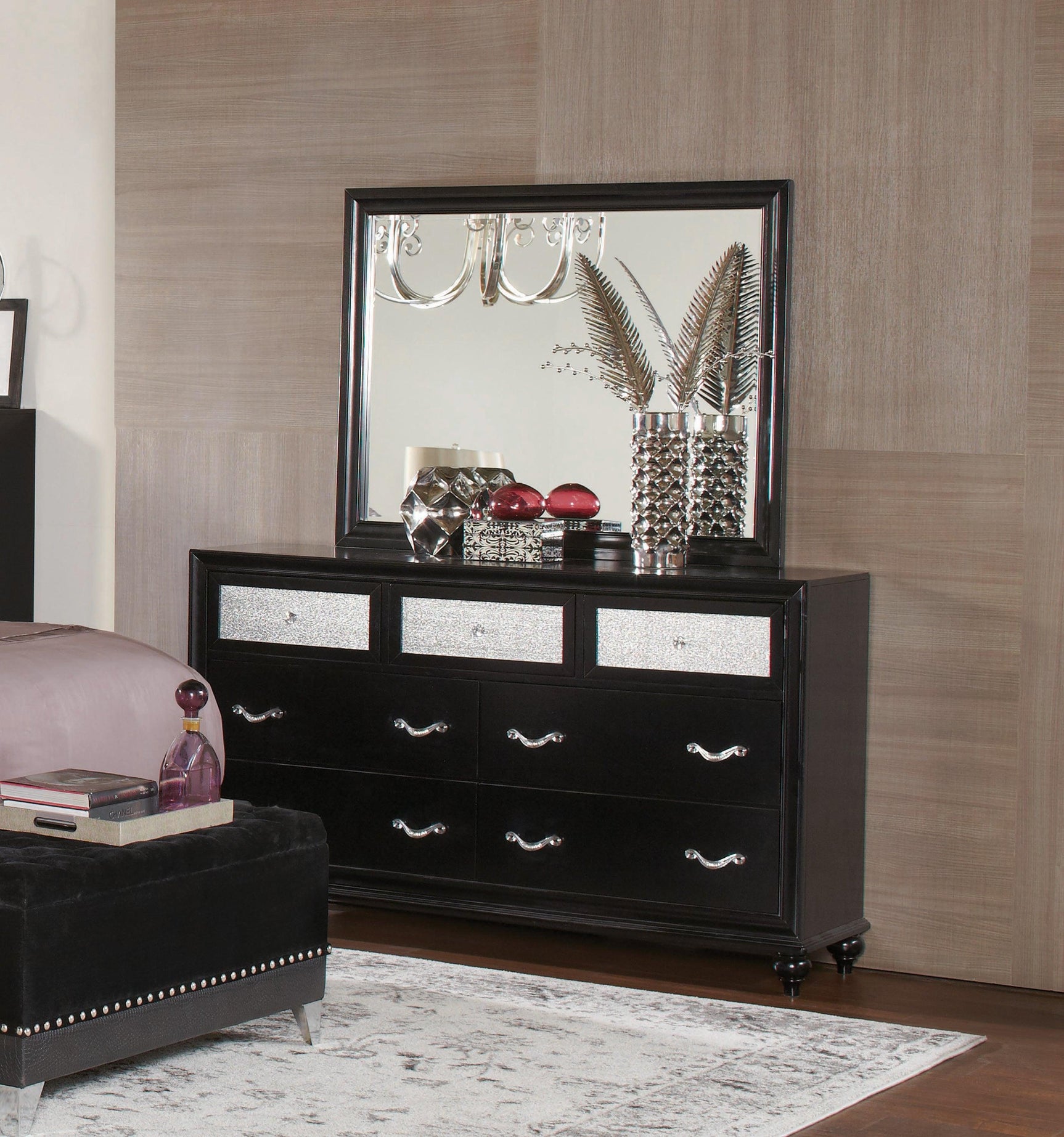 Barzini Eastern King Tufted Upholstered Bed Black - Ella Furniture